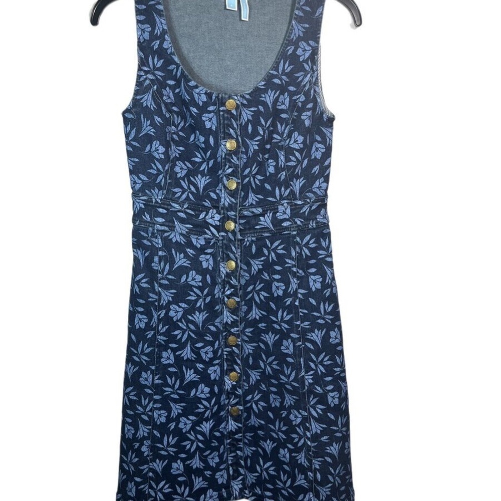 Draper James Blue Floral Button-Down Denim Dress Sleeveless